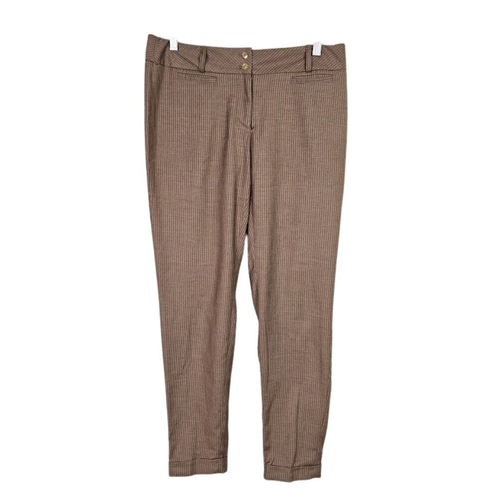 WHITE HOUSE BLACK MARKET Cuffed Chino Pants size 4 BROWN w TAN PINSTRIPE Preppy